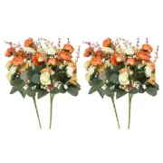 4Pcs 7 Branch 21 Heads Artificial Silk Rose Flower with Stem for Decor, Orange
