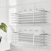 Shower Caddy Bathroom Organiser-2 Pack-Self Adhesive Bath & Shower Shelves-No Drilling-Rustproof Stainless Steel Storage racks for Laundry & Bathroom Accessories -plus 4 Hooks