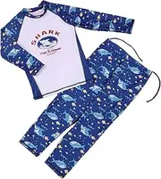 [TiaoBug] Kids Boys Two Piece Rash Guard Swimsuit Bathing Suit Long Sleeve Sunsuit Swimwear Set with Swim Pants