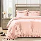 Queen Bed in a Bag 7 Pieces Comforter Set, Ruffle Shabby Chic Bedding Set, Pink