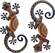 Metal Lizard Gecko Wall Art - 2 Pack 15 Inch Metal Wall Decor, Lizard Outdoor Hanging Glass Sculpture Decoration for Yard Garden Art, Patio Fence Home, Unique Gift Ideas