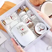 ArioseMonde Birthday Gift Box for Women, Relaxing Spa Tumbler Gifts Get Her, Basket Care Package of Coffee Mug, Bubble Bath, Hand Cream, Bath Oil, Salt,Shower Steamer, Unique Thank You white 8 counts