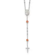 Sterling Silver Rh-Plated Beaded Rosary With Rose-Tone Roses Necklace