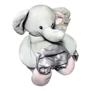 Moon And Stars Satin Trim Gray Baby Blanket Lovey Elephant Plush Set 41"x36" NWT
