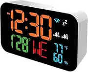 WiFi Desktop Clock Calendar ligent Thermometer Hygrometer with Digital Display Support WiFi Auto-Calibration/4-Level Adjustable ess/APP Remote View/High Temperature Warning for White One Size
