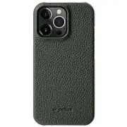MELKCO Compatible For iPhone 13 Pro 6.1 inch Genuine Cow Leather+PC Back Cover Shockproof Phone Case DarkGreen