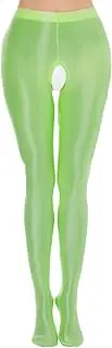 [FEOYA] Women's Open Crotch Oil Shiny Pantyhose High Waist Control Top Silky Oily Crotchless Footed Tights Stockings