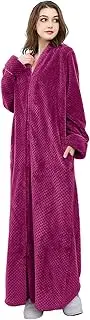 [Hellomamma] Womens Robes Warm Plush Winter Robe, Zip up Long Fleece Bath Robes Female, Zipper Bathrobes for Women
