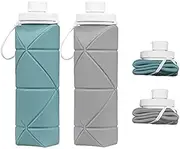 PINDUK Collapsible Water Bottles 2 Pack BPA Free Siliconce Leak-proof Reusable Travel Water Bottle Lightweight Waterproof Bottle for Sport Working Out Camping Backpacking Hiking (Green+Grey)