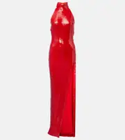 [Balmain] Balmain Sequined halterneck gown UK 14 red