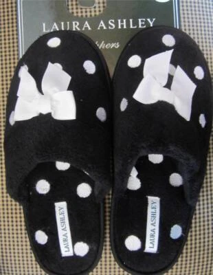 Laura Ashley Black White Polka Dot Slip On Scuff Style Slippers Ladies - Teens