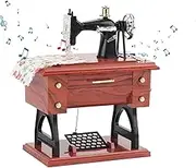 Vintage Sewing Machine Music Box, Sewing Machine Music Box, Vintage Hand Cranked Mechanism Mini Musical, Retro Classical Treadle Sewing Machine Table Desk Mechanical, (1010)