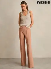 Reiss Tan Abbey Petite Welt Pocket Flared Trousers (F45261) | $280