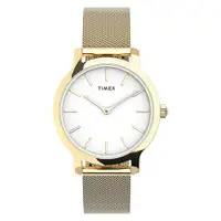 在飛比找ETMall東森購物網優惠-TIMEX 天美時復刻耀眼金屬光米藍錶帯錶-白面金TXTW2