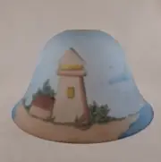10" Hand Painted Bell Glass Lamp Shade, Reverse Painted, Lighthouse