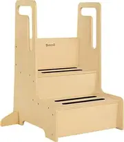 Bateso Step Stool for Kids, Large Wooden Kid Step Stool with Handles & Non-Slip Mats for Bathroom Sink and Kitchen, Potty Training Stool for Toilet