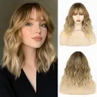 Ombre Blonde Wig with Bangs, 14 Inch Bob Wig with Bangs for Women, Shoulder L...