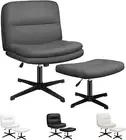 Armless Criss-Cross Desk Chair with Ottoman Stool, Ergonomic Cross-Legged Office