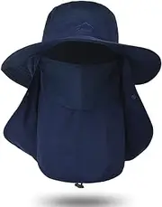 [Generic] Sun Cap with Removable Face Neck Cover Flap Wide Brim Fishing Summer Sun Protection Fishing Cap for Man and Women Navy Blue