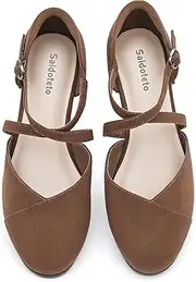 [Saidoteto] Women's Ankle Strap Flats - Comfortable Round Toe Dress Shoes with Adjustable Buckle, Criss-Cross Design for Work, Wedding, Office & Casual