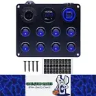 12V-24V Blue 8 Switch Panel USB Port 12V Outlet Combination Marine LED Rocker