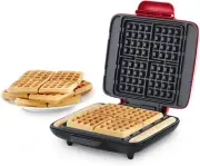 Deluxe No-Drip Waffle Iron Maker Machine 1200W + Hash Browns, or Any Breakfast,
