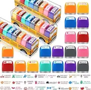 Feifeiya 24 Pcs Teacher Stamps for Classroom with Storage Box Self Inking Stamp for Teachers Elementary Colorful Motivational Encouraging Stamp Teacher First Day of School Back to School Gift Supplies