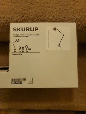 Ikea SKURUP Work/Wall Lamp w/Adjustable Arm Metal, Black with LED Light Bulb