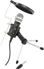 Mikinona Live Streaming Microphone Stand with Arm and Rotating Clip Black Phone Holder for PC Computer Karaoke Selfie Video Chat Music Recording