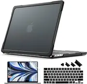Batianda Ultimate Protection Case for M4 MacBook Air 13.6 inch 2025 2024 2022 Model A3240/A3113/A2681 Matte Carbon Fiber Edges Anti-Scratch and Anti-Fingerprint with Keyboard Cover, Black