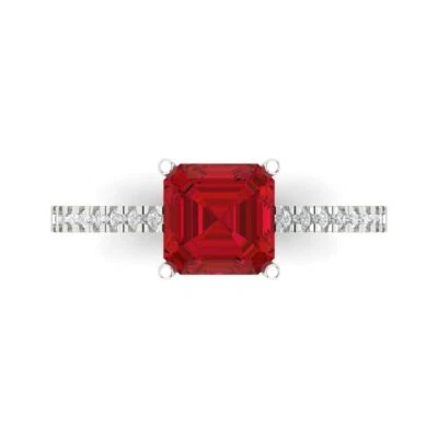 1.66 Asscher Ruby Stone Promise Bridal Wedding Engagement Ring 14k White Gold