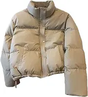 [Generic] Women's Padded Cotton Jacket High Collar Warm Bread Jacket Short Casual Parka Tops