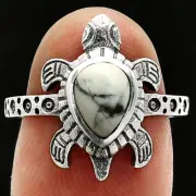 Tortoise - Authentic White Buffalo Turquoise Nevada 925 Silver Ring s.7 R-1076