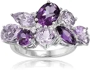 [Ice Gems] Sterling Silver Genuine African Amethyst, Amethyst, and White Topaz Cluster Tonal Ring