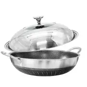 Double Ear 304 Stainless Steel 40cm Non-Stick Stir Fry Cooking Kitchen Wok Pan with Lid Honeycomb Double Sided