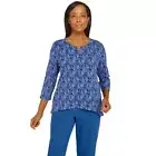Alfred Dunner 1X Plus "Indigo Daze" Blue Abstract Knit Top Blouse NWT