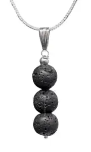 Lava Stone 3 Bead Necklace Pendant - Silver