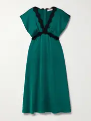 [Sea] Sea - Noa Lace-trimmed Hammered-satin Midi Dress - Teal - US4 US 4 Blue