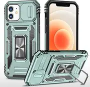 [Ylzhe] for iPhone 12 Magsafe Case with Slide Camera Cover 360° Kickstand Ring Holder,Heavy Duty Protective Shockproof Phone Back Military Grade Protective Phone Case for iPhone 12 Case Magsafe Green