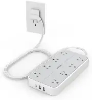 Power Strip Surge Protector, Flat Plug Extension Cord with 8 Outlets 3 USB Char