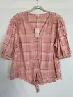 Camo Vintage Womens Pink Plaid Blouse Top Size XL V-Neck Button Front