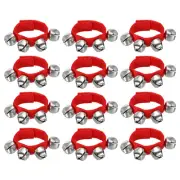 12 Pcs Wrist Bells, Jingle Bells Christmas Hand Bells with 4 Bells Red