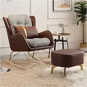 Nursery Glider Chair with Ottoman Glider Rocker Accent Rocking Chairs Sofa Chair Steel Frame Nursery Glider Chaise Lounge & Ottoman Sets with Upholstered Cushion (Color : Brown)