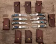 Lot of 8 Handmade Pocket Knife Damascus Steel Folding Knife With Sheath