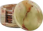 Radicaln Marble Coasters for Drinks 3.5" Inches Green Onyx Handmade Round Coaster Set Office Coasters Set - Kitchen Caddy Drinkware - Modern Style Coaster for Table Décor