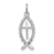Sterling Silver Rhodium-Plated Ichthus Fish Charm