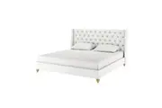 Vilania Tufted Fabric Bed Frame with Headboard - Off White - King - Off White