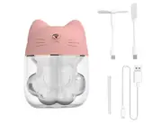 Multi-function Claw Humidifier 3-in-1 Fan Table Lamp Humidifier USB Mini Desktop Spray Water Meter-Pink
