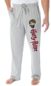 Harry Potter Men's Chibi Character And Script Logo Loungewear Pajama Pants