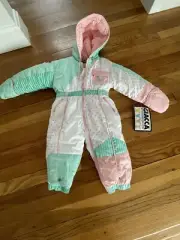 Vintage Giacca Young Gallery Snowsuit Sz 18m Hooded NWT Pink Green 80s/90s